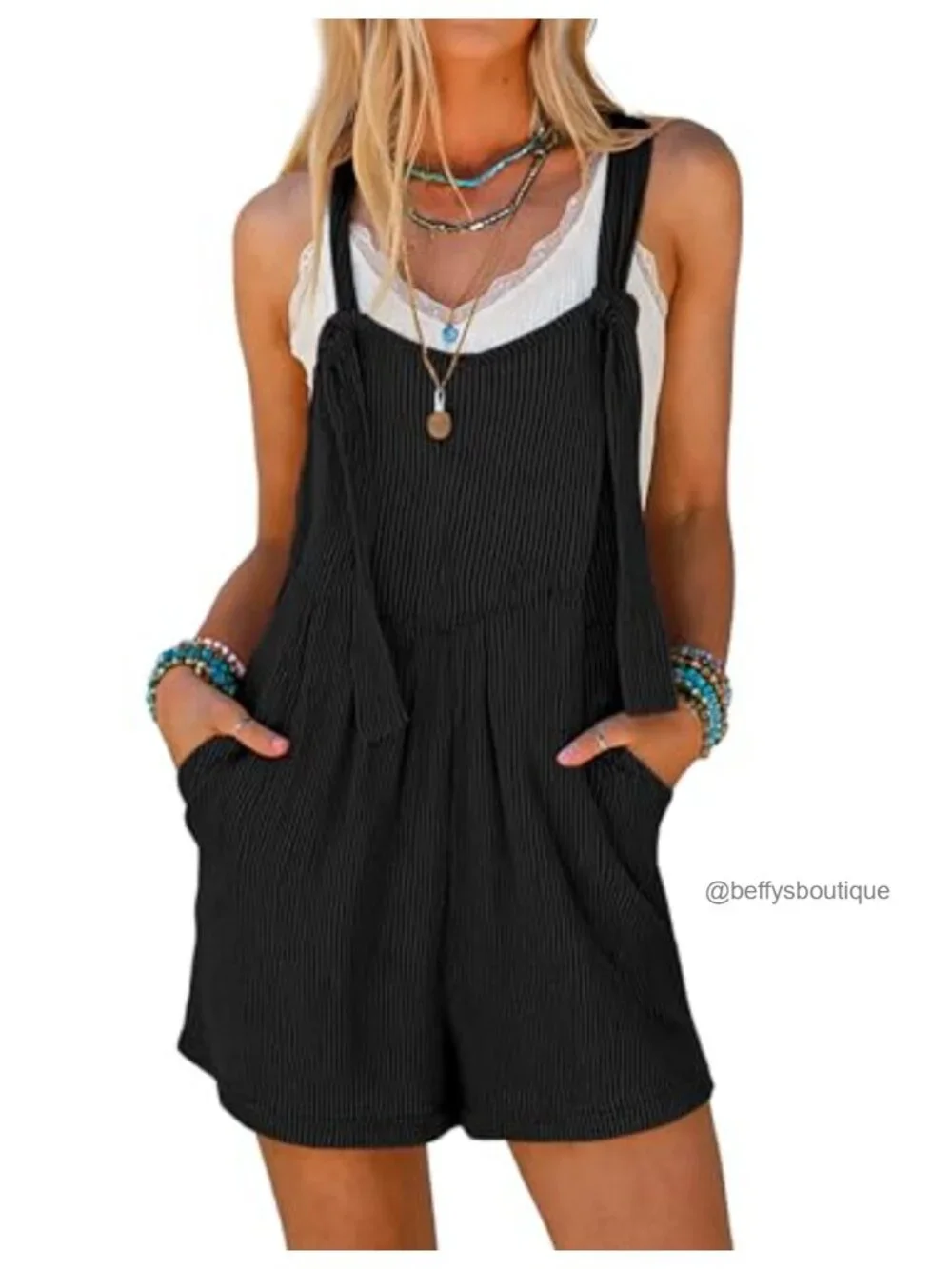 Women's Sleeveless Ribbed Knit Jumpsuit Romper with Pockets